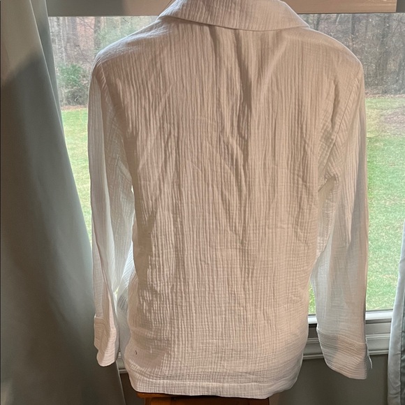 Jenni Kayne Crinkled Gauzy White Button-Down Shirt Large - Picture 5 of 10